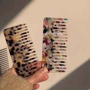 Colorful Leopard Pattern Hair Comb, 2 Counts/set Wide Tooth Comb, Long Hair Detangler Comb for Wet and Dry, Hair Detangling Comb, Hair Styling Tools for Women & Girls, Christmas Gift