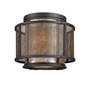 Copper Mountain Flush Mount Ceiling Light with Silver Mica Shade and Bronze Finish