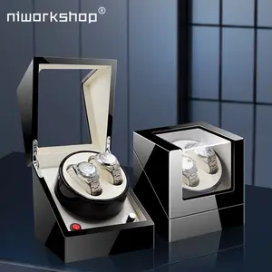 1pc Niworkshop Double Watch Winder for Automatic Watches ,2 Slots Watch Storage Case, Wood Shell Piano Finish Watch box, Silent Motor, Flexible Watch Pillow Fit Lady and Man Watches Quiet Double Automatic Watch Quad Automatic Watch Winder with Motors