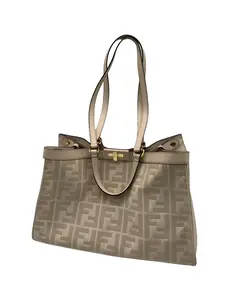 Pre-owned FENDI Beige Monogram Canvas & Leather Trim Tote Bag/EE04320531