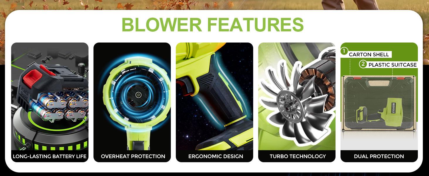 Cheetah 21Vmax Cordless Turbo Jet Blower, Cordless Leaf Blower, Brushless Motor TurboFan with 2 x 3000mAh Batteries & Charger, 3 Nozzles, for Car Drying, Dust Cleaning, Snow Removal Cheetah 21Vmax Cordless Turbo Jet Blower, Cordless Leaf Blower, Brushless Motor TurboFan with 2 x 3000mAh Batteries & Charger, 3 Nozzles, for Car Drying, Dust Cleaning, Snow Removal