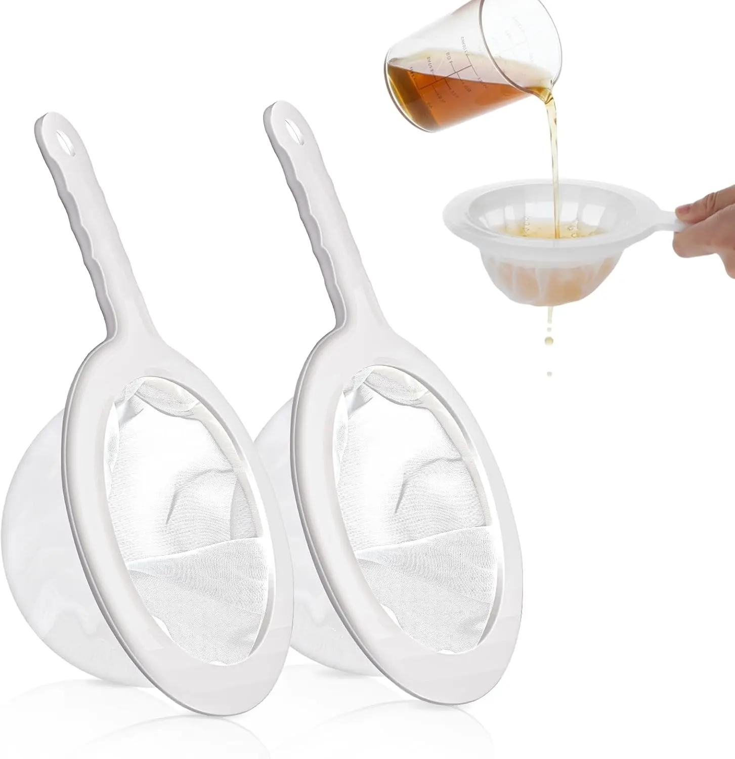 2 Pcs 9" Ultra-Fine Nylon Mesh Strainer, 100/200 Mesh, Fine Mesh Sieve Small Juice Strainer with​ Handle Yogurt Sieve Kitchen Plastic Colander Brine Shrimp Net for Nut Milk, Tea, Coffee, Honey, Wine