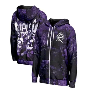 IYO SKY WWE 3D Zip Hoodie Purple Black Galaxy Splatter Print Collage Design Unisex Streetwear Casual Fall Winter Spring Loose Fit Wrestling Fan Apparel Gift Men Women Sports Jacket