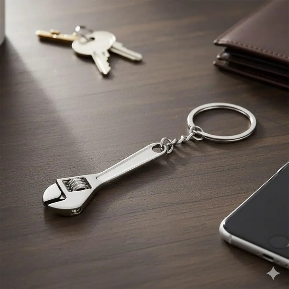 Heavy Duty Industrial Keychain - Wrench Tool Keyring for Men. Unique Car Mechanic Style Metal Key Holder Accessory. Rustic Hardware Themed Gift for Mechanics, Auto Repair Enthusiasts, and DIYers.