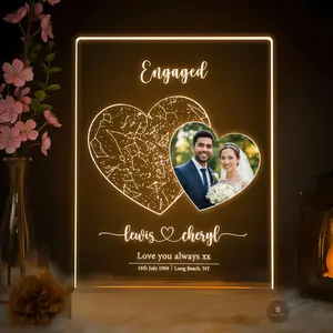 Custom Star Map & Photo Night Light | Personalized Constellation Plaque with Heart, Names, Date, Location & Custom Message | Unique Engagement Wedding Gift for Him Her Valentine's Day Gift Ideas