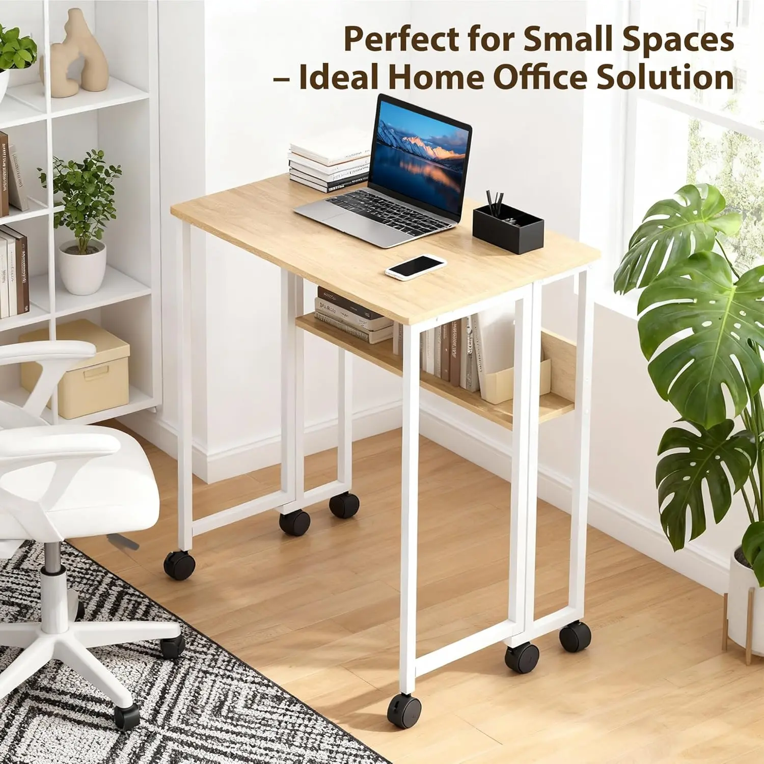 Garvee Foldable Table for Small Spaces, Compact 24.8-Inch Folding Desk and Portable Table for Home Office, Bedroom, Study, or Dining Room, Space-Saving Folding Desk with