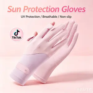 Women's Ice Silk Cycling Gloves — Thin, Breathable, UV-Protective Outdoor Riding Gloves with Contrast Stitching and Open-Finger Design