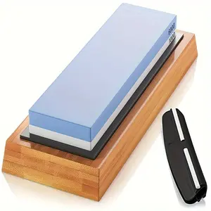 1pc Premium Whetstone, Kitchen Knife Sharpening Stone, 2 Side Grit 1000/6000 Waterstone, Whetstone Knife Sharpener, Non-Slip Bamboo Base & Angle Guide