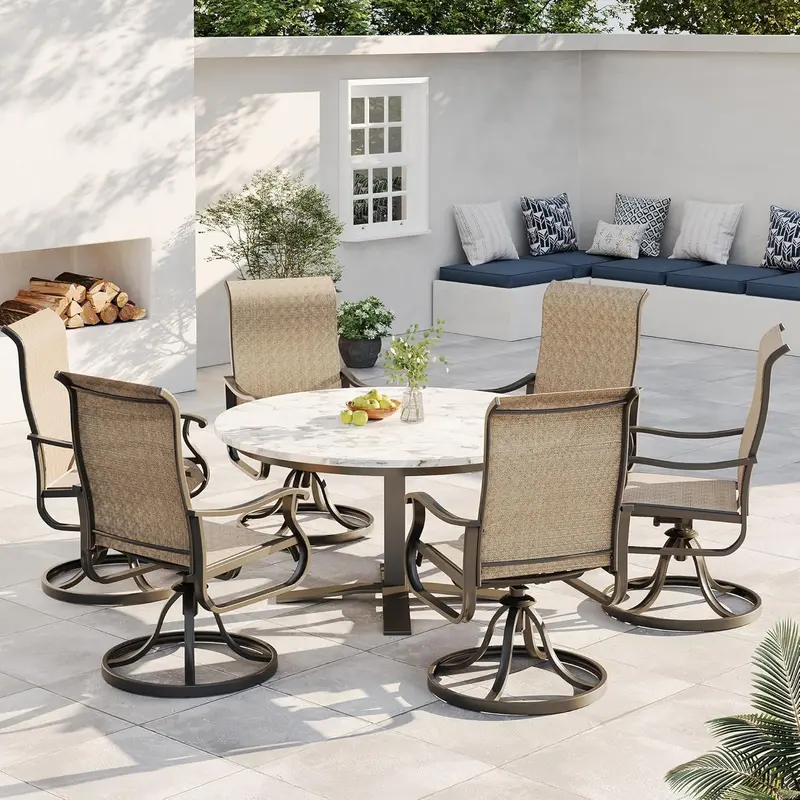Amopatio Modern Patio Swivel Chairs Sets, Outdoor Dining Chairs with Back, All-Weather Swivel Rocker Chair for Poolside/Garden/Porch/Deck