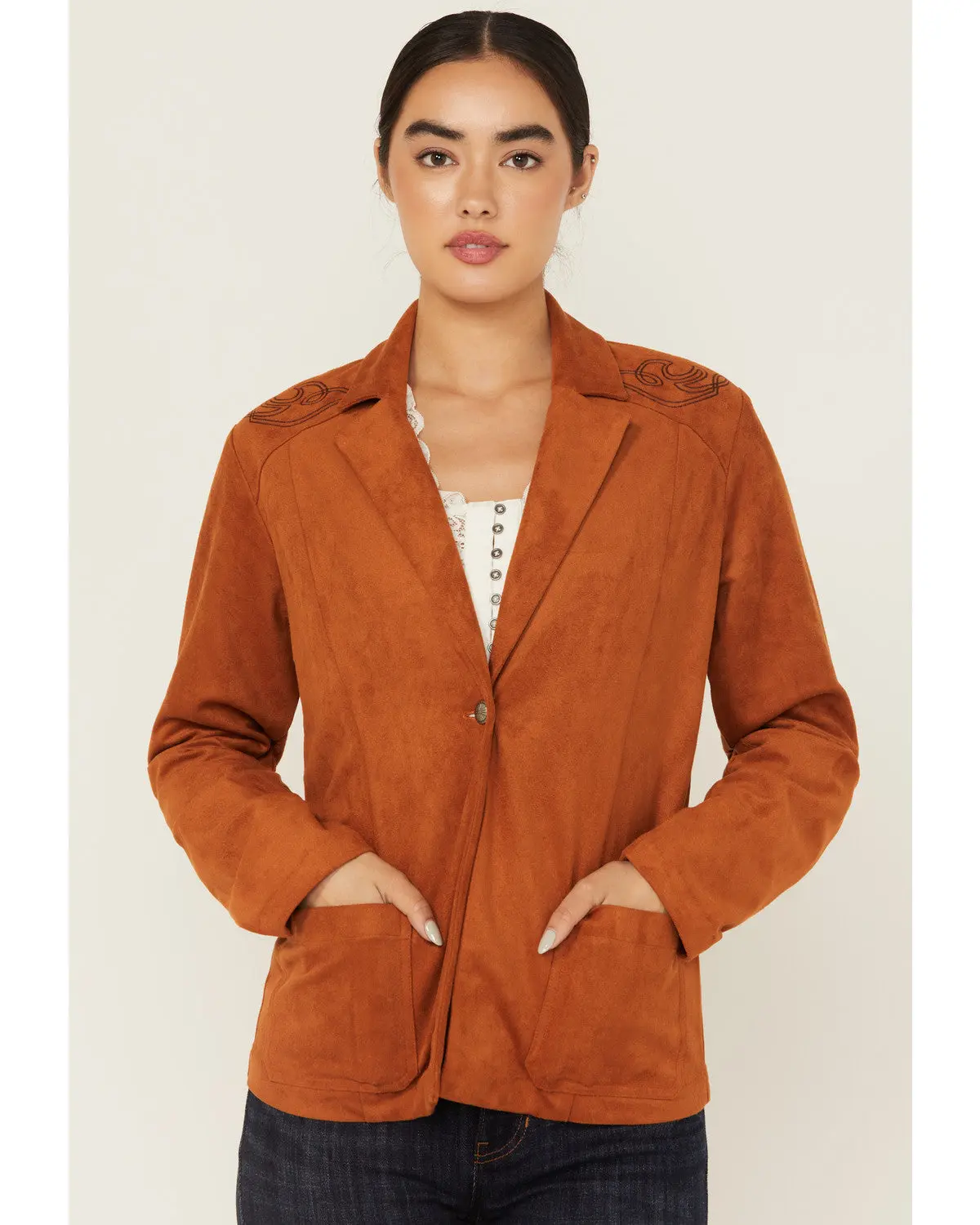 Pasadena Embroidered Faux Suede Blazer