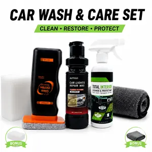 Car Detailing Kit for Blurry Glass & Dirty Seats - Foaming Interior Stain Eraser, Yellow Headlight Polish, Windshield Oil Film Remover