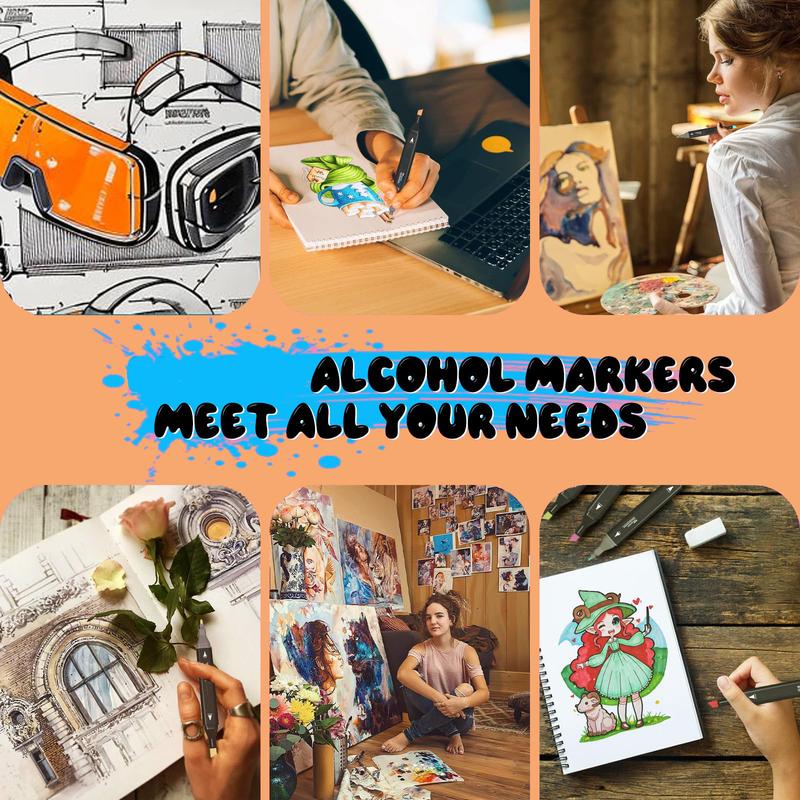 Alcohol Markers Dual Tip Brush & Chisel Art Markers Permanent Alcohol-Based Pens for Adult & Kids Coloring, Drawing, Sketching, Card Making  Artist Bundle