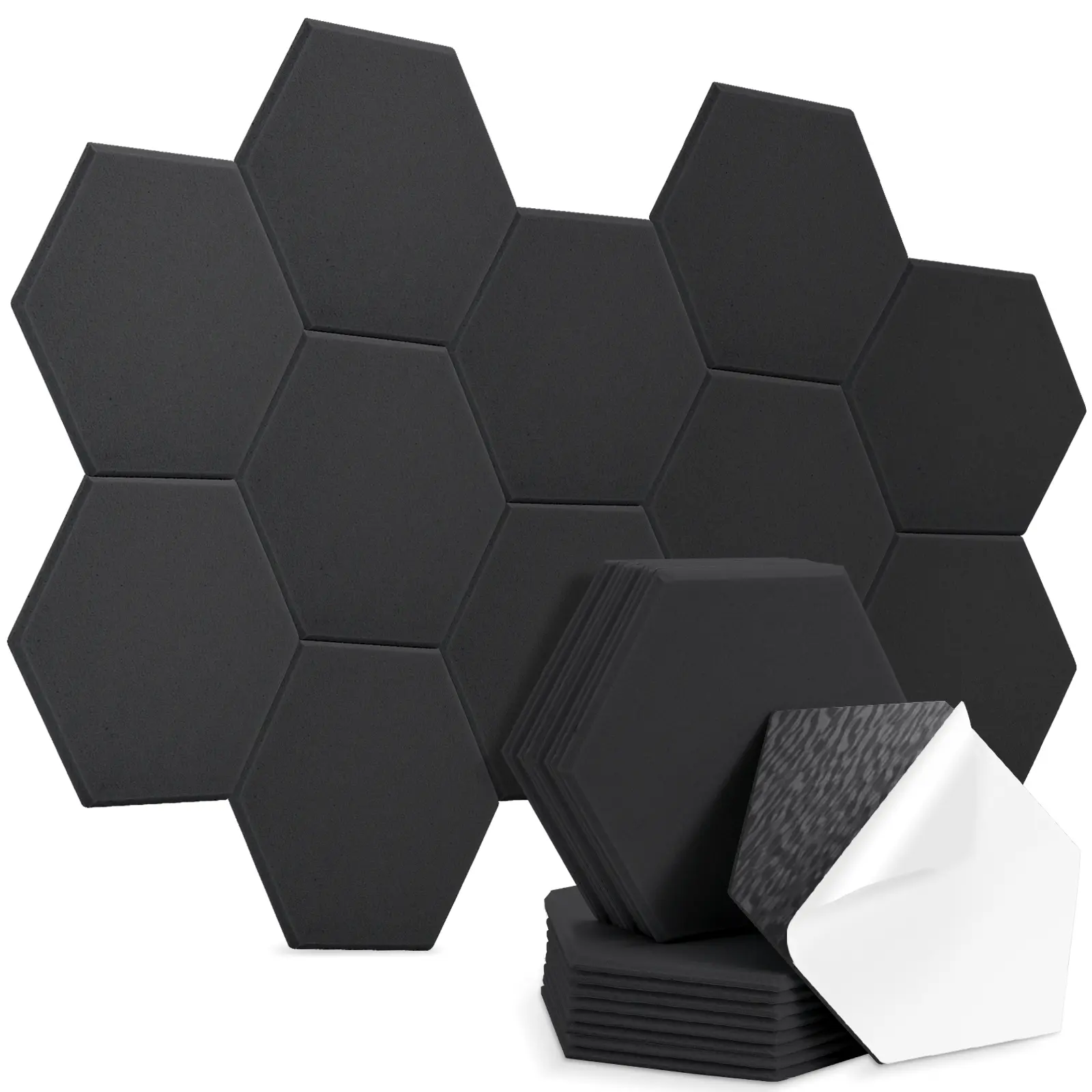 18 Pack Hexagon Acoustic Panels, 12" x 10" x 0.4" High-Density Soundproof Wall Panels, Self-Adhesive Acoustic Wall Panels for Studio, Home, Office, Black