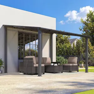 [2 packages delivery] Kullavik Pergola, Lean-to Gazebo with Ground Anchors and Sturdy Frame, Outdoor Gazebo with Sloped Roof, Galvanized Steel Pergola, Wall-Mounted Gazebo for Backyard Deck