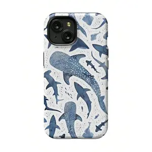 Monochrome Blue Watercolor Shark Ocean Phone Case |     Rock Aesthetic 2-In-1 Film Phone Case - Suitable For IPhone17/IPhone17 Air/IPhone17 Pro/IPhone17 Pro Max/16 Pro Max/15 Pro Max/14 Pro Max/13 Pro Max/12 Pro Max
