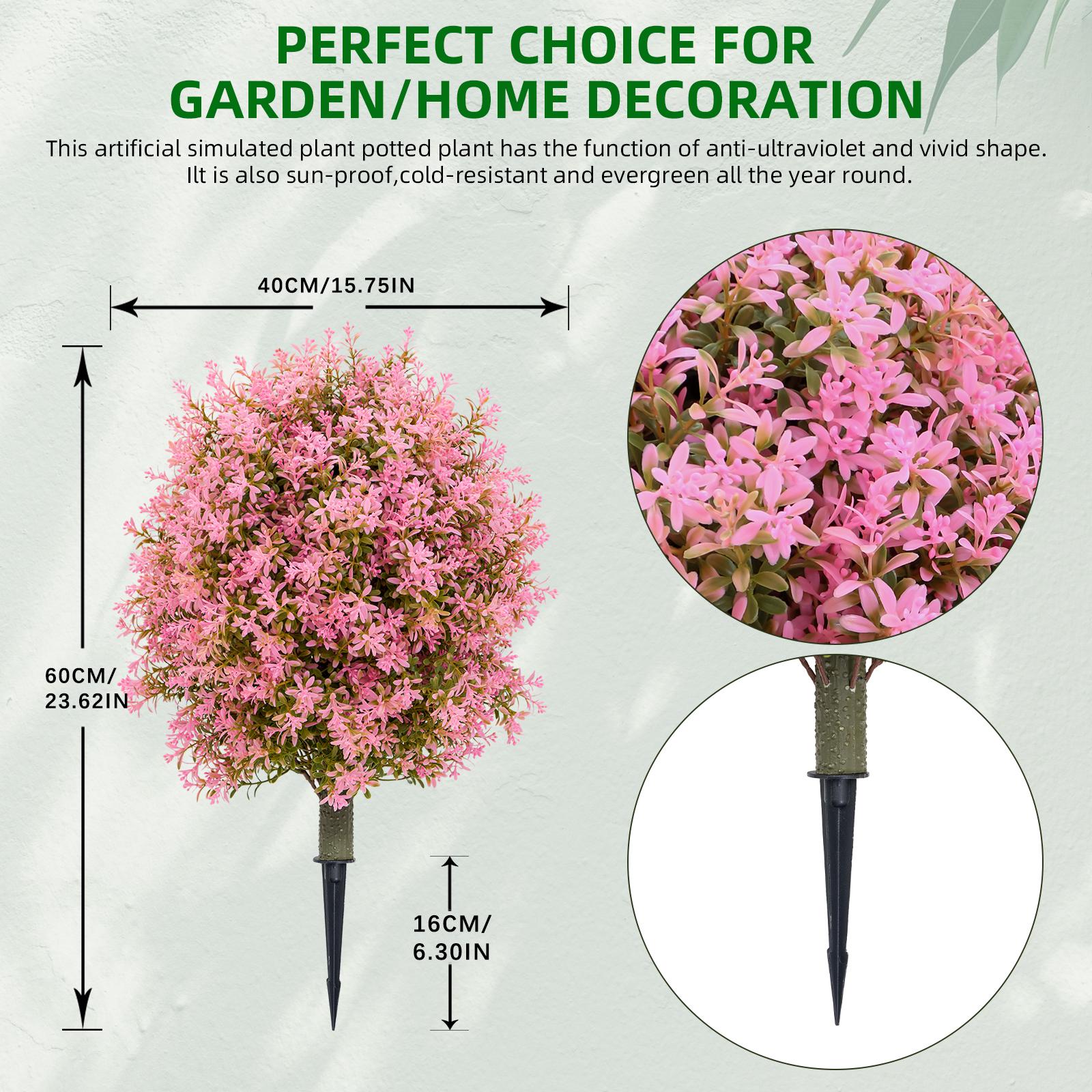 2 Pcs Realistic artificial outdoor tree for garden & balcony weather-resistant with earth tip, colorful decorative flower easy to care for long-lasting pink