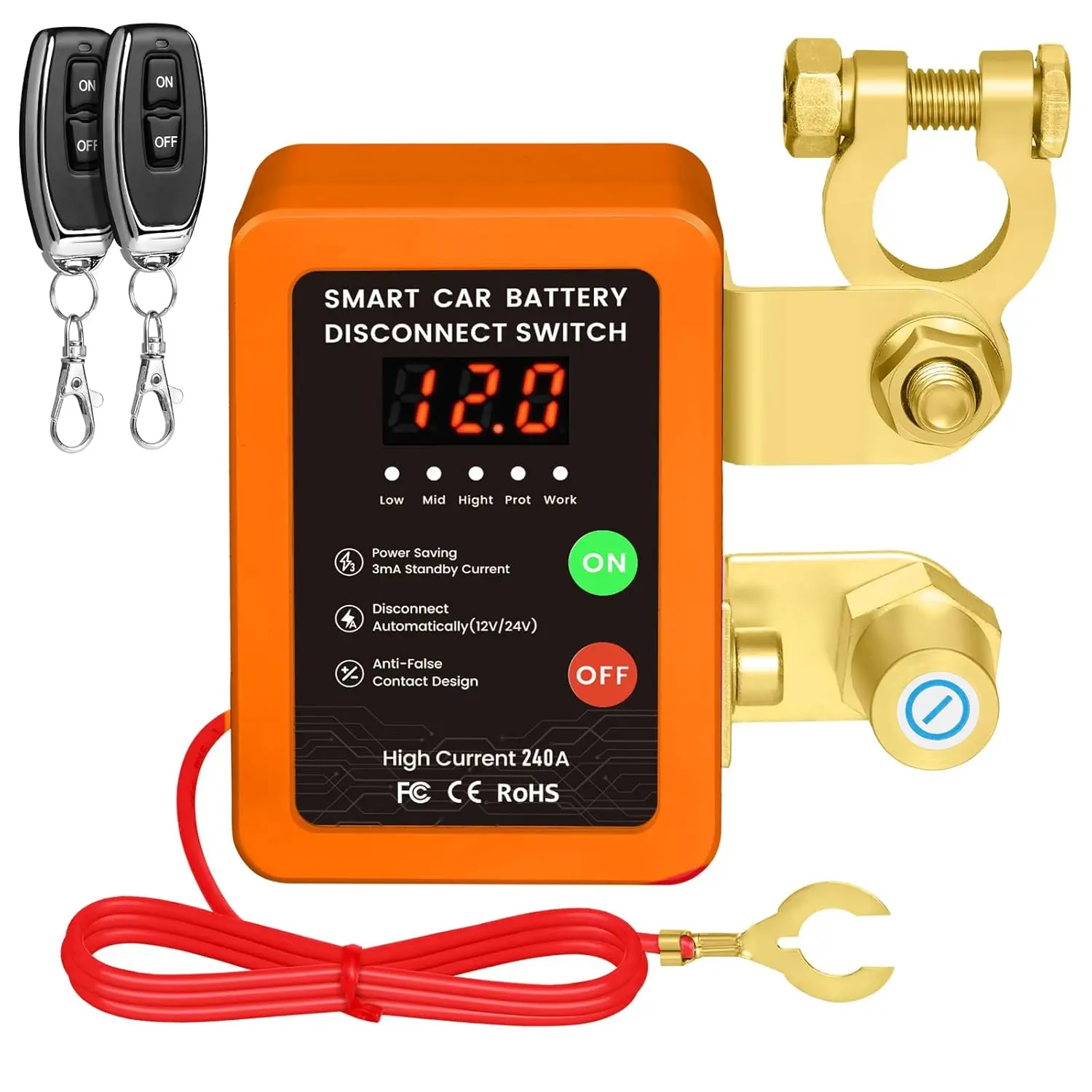 Kill Switch for Car - 12V Remote Battery Disconnect Switch Smart Voltage Car Battery Kill Switch for Vehicle, RV, ATV, Truck, Boat