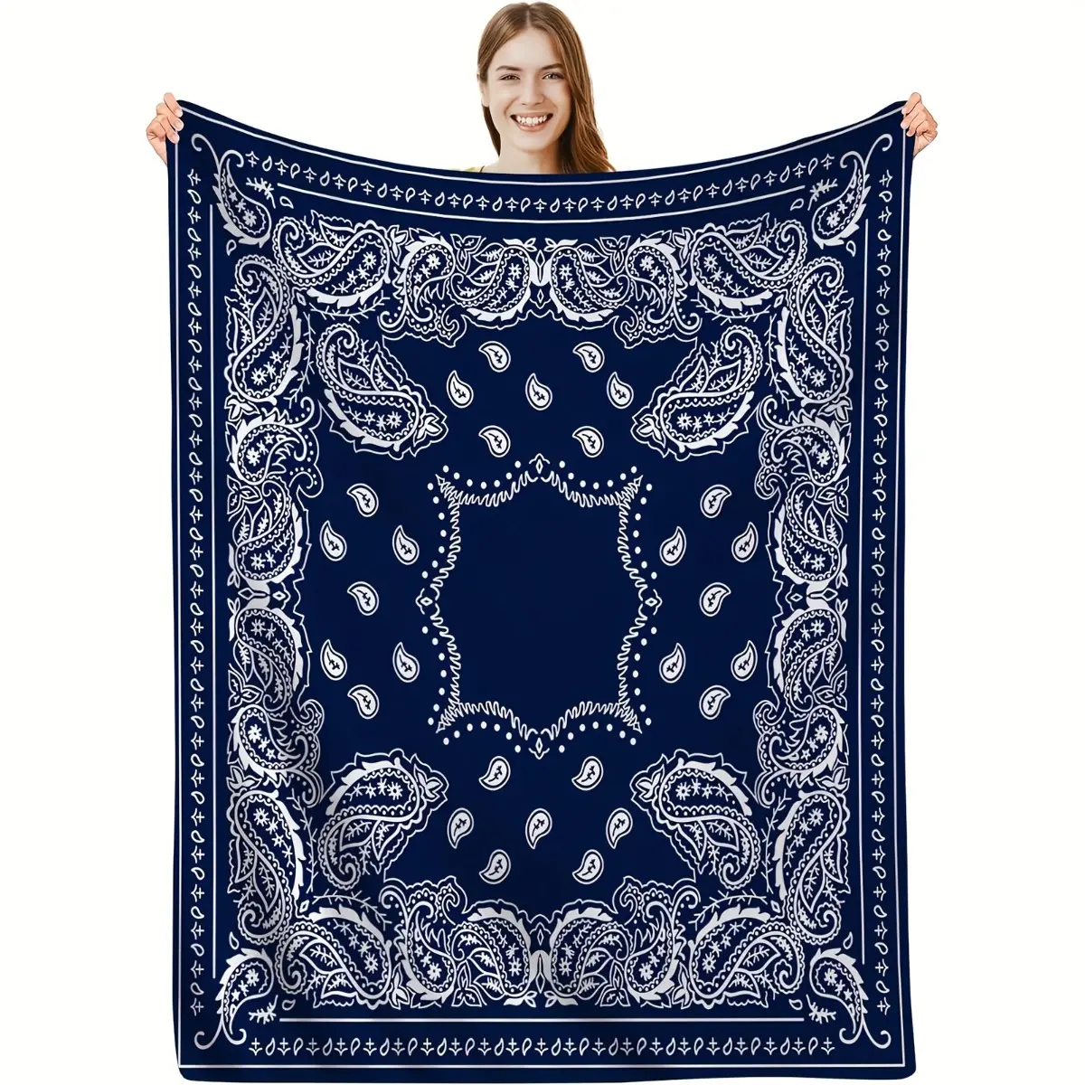 Dark Blue Flannel Soft Blanket, 1pc Cover for Lunch Breaks & Sofa Bedding, Soft Blankets