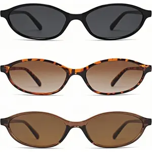 3 PCS Retro Oval Sunglasses for Women Chic Cat Eye 90s Sunnies Lightweight Narrow Shades Trendy UV Protection Sunglasses Vintage Rich Girl Sunglasses Women Sunglasseswomen