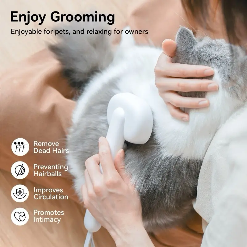 Pet Brush for Enjoyable Grooming - Removes Dead Hairs Prevents Hairballs Improves Circulation & Promotes Intimacy for Pets clean removal USB Rechargeable