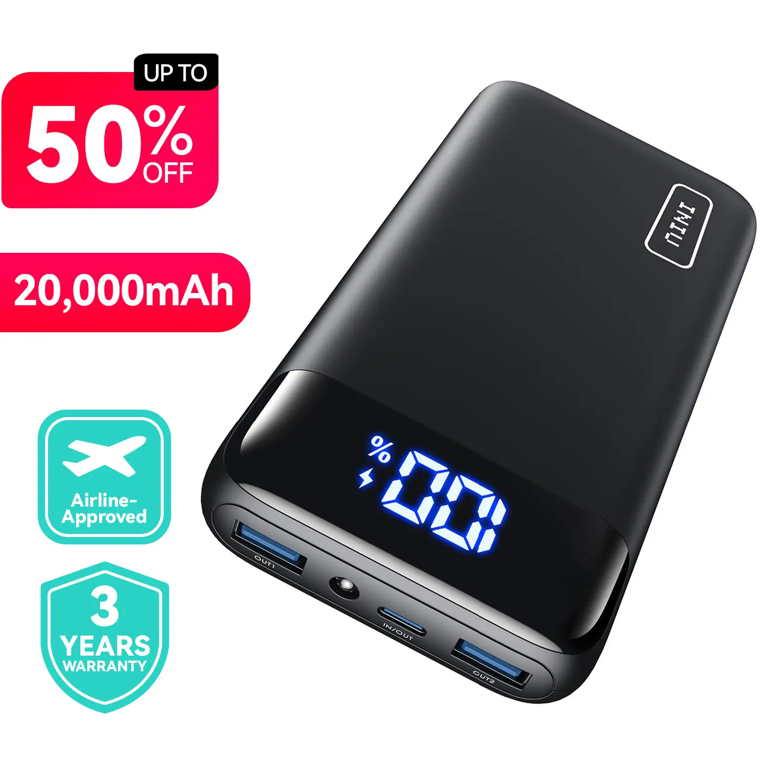 INIU 20000mAh Power Bank, 22.5W Fast Charging Portable Charger USB C in & Out PD 3.0+QC 4.0 LED Display Phone Battery Pack Compatible with iPhone 17