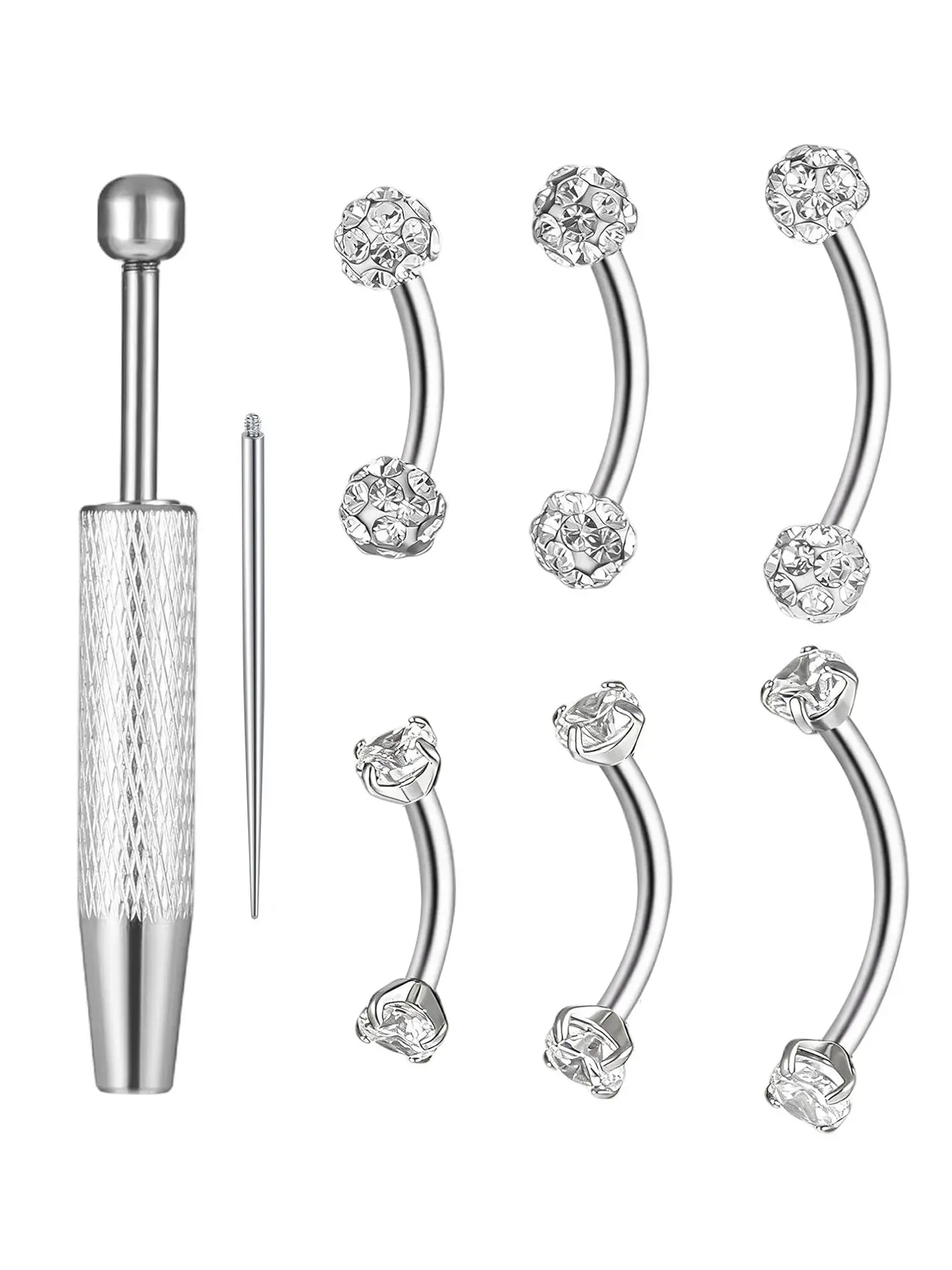 Internally Threaded Eyebrow Piercing Jewelry, Body Piercing Jewelry, 16G 6mm 8mm 10mm Surgical Steel Silver Eyebrow Rings for Women Men, CZ Tiny Labret Studs Lip Daith Navel Belly Button Helix Tragus Piercing Jewelry