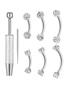 Internally Threaded Eyebrow Piercing Jewelry, 16G 6mm 8mm 10mm Surgical Steel Silver Eyebrow Rings for Women Men, CZ Tiny Labret Lip Daith Navel Belly Button Helix Tragus Piercing Jewelry