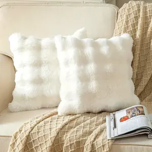 2 Soft Plush Faux Rabbit Fur Pillow Covers, Soft Furry Cushion Covers, Zipper Closure, Ideal for Sofa and Living Room Decor
