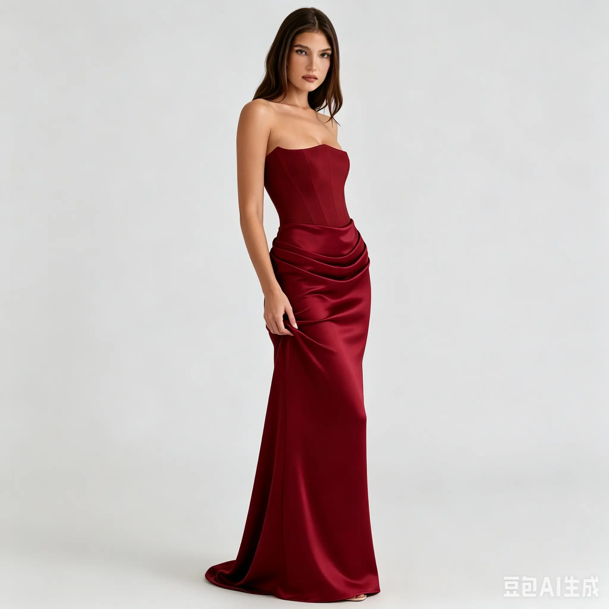 Formal Dresses for Women, Strapless Satin Corset Maxi Gown, Sleeveless Bodycon Cut with Ruched Waist for Prom, Elegant Dresses For Women, Corset Shape, Women's Clothes