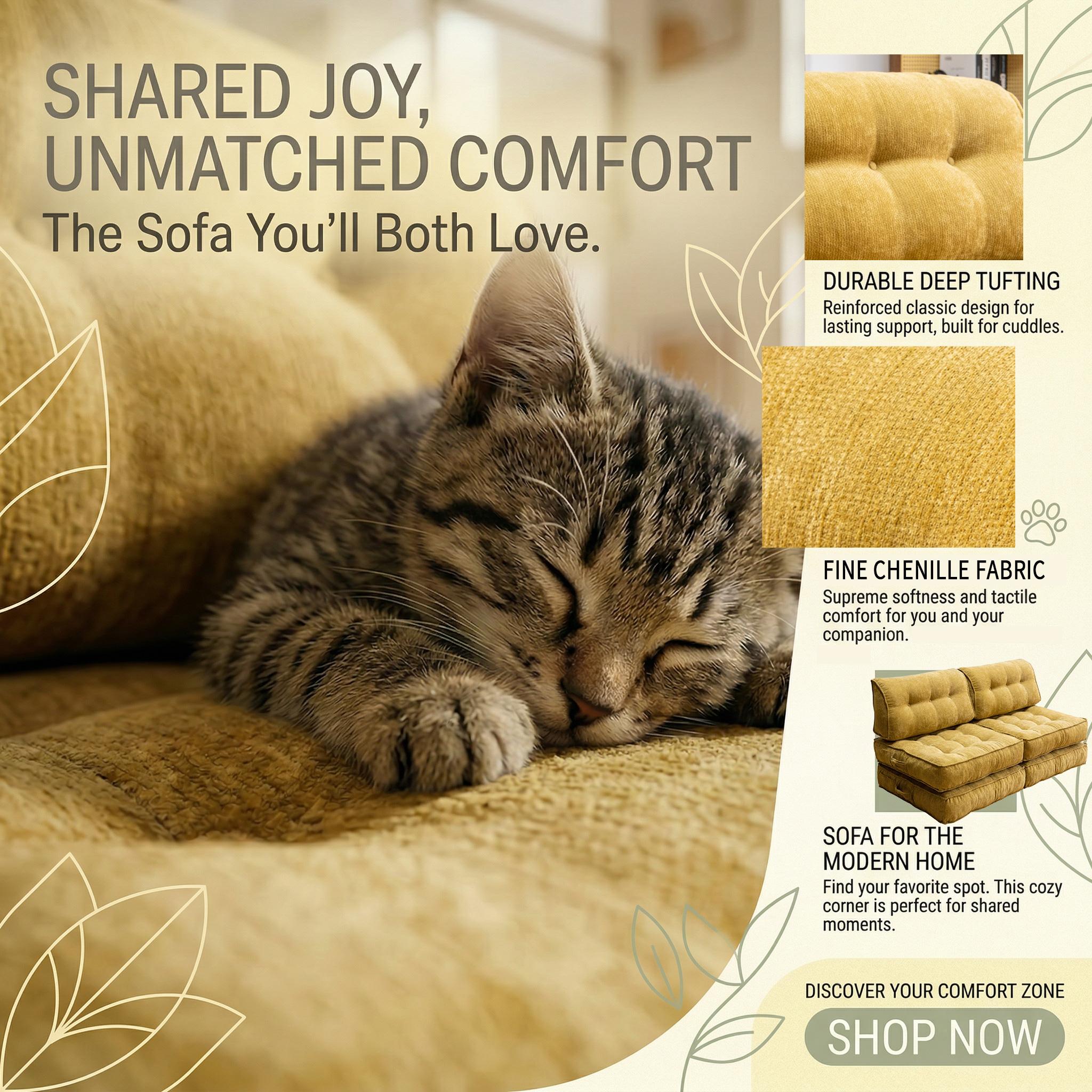 Small folding sofa bed, modern minimalist art living room sofa, can be combined in multiple ways; Cloud corduroy soft and comfortable fabric boneless compression sofa