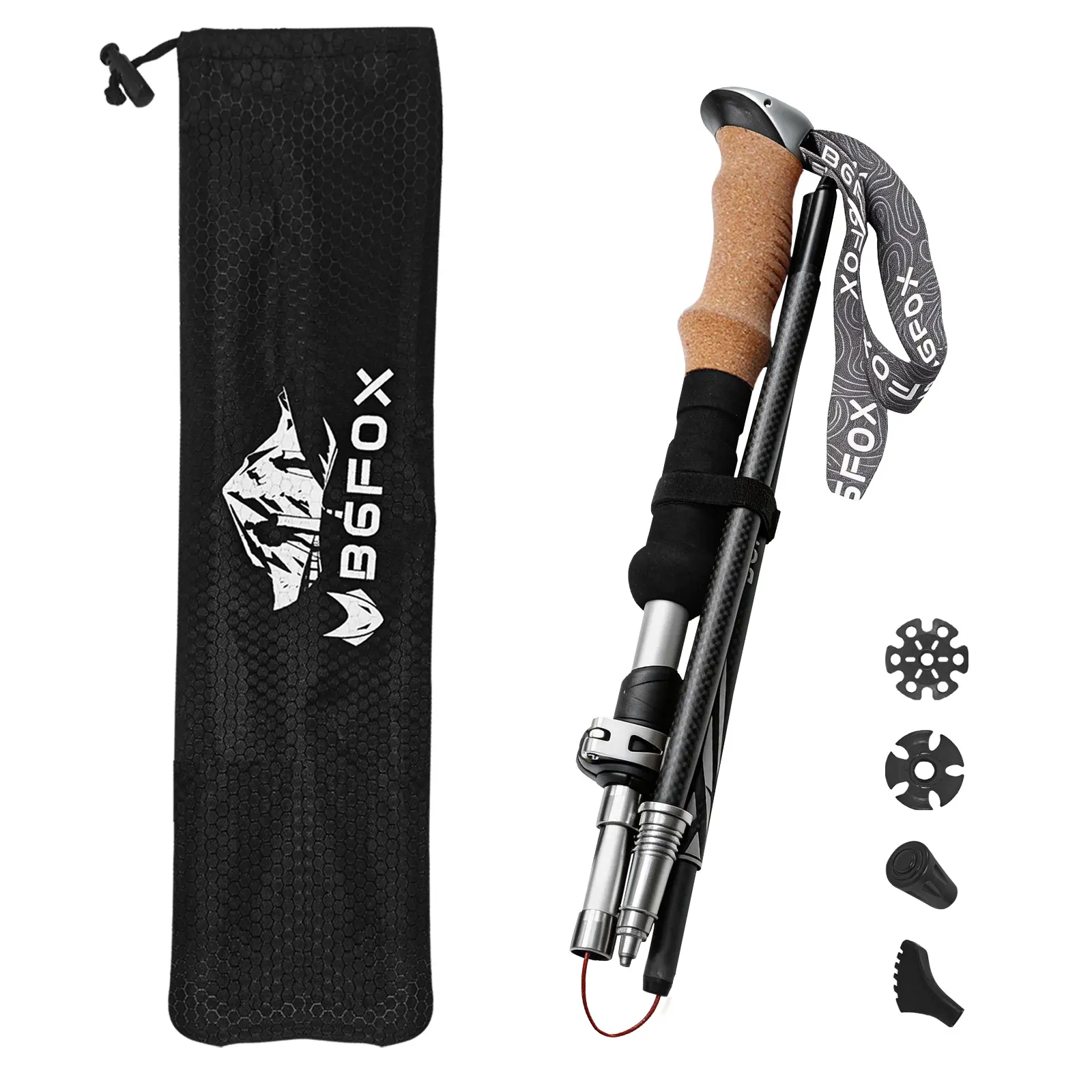 Lightweight 3K Carbon Fiber Trekking Hiking Pole (1PC) - Z-Fold Pole, Only 7.2oz Each, Fits Backpack, with Extended Down Grip, Tungsten Tip & Anti-shock for Men and Women Travel Backpacking Climbing Walking