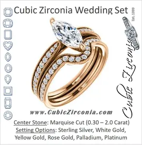 CZ Wedding Set, featuring The Brooklynn engagement ring (Customizable Marquise Cut with Cathedral Setting and Milgrained Pavé Band)