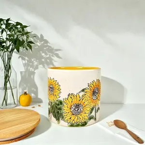 Sunflower 4 inch Ceramic Storage Jar with snack boxes, home canisters.  Kitchenware