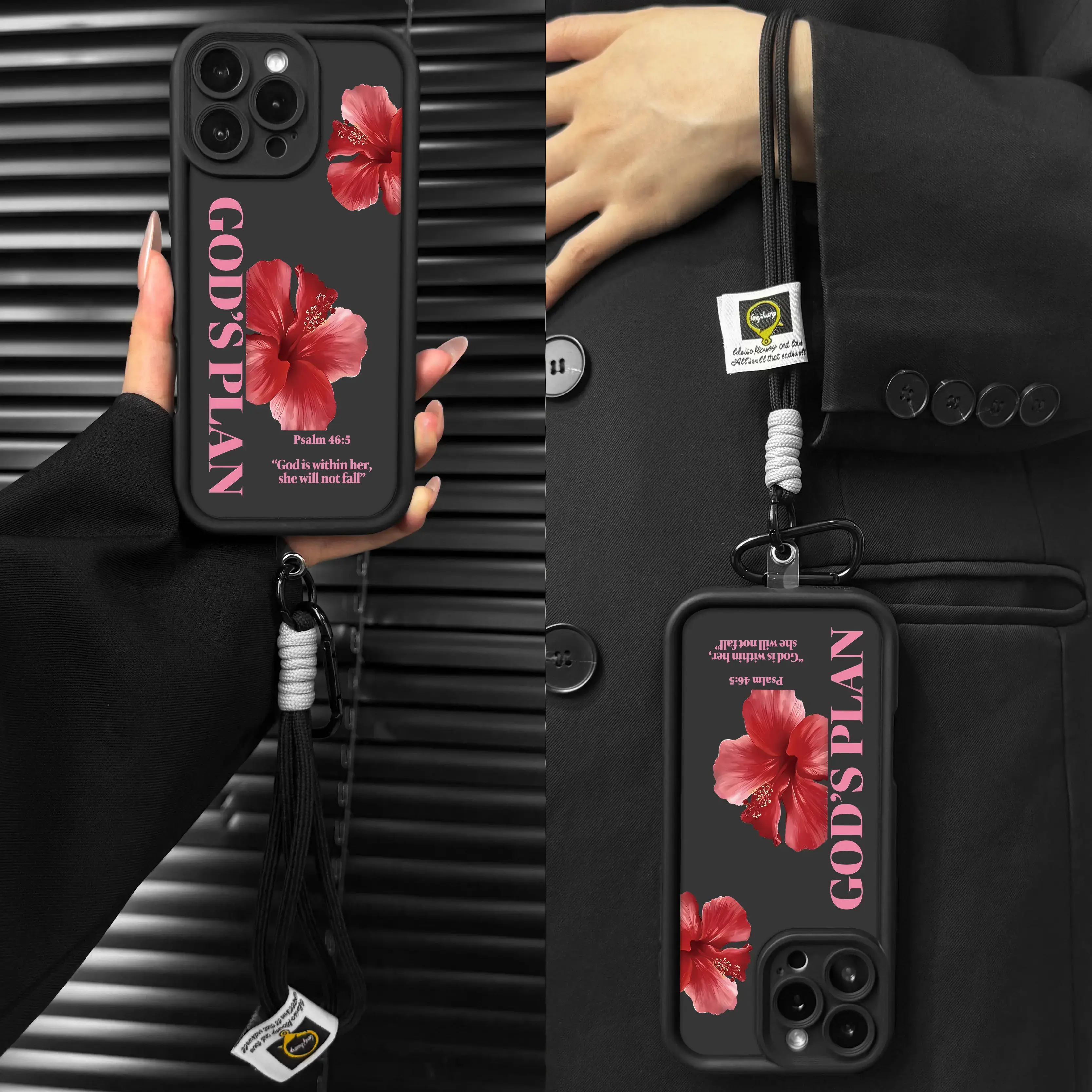 GOD'S PLAN Bible Quote TPU Cellphone Case with Lanyard - Full-Coverage Lens Screen Protector, Shockproof Drop-Resistant, Durable Casing for iPhone 17 Pro Max/16/15 Plus/14/13/12, Christian Gift Accessory, Devices