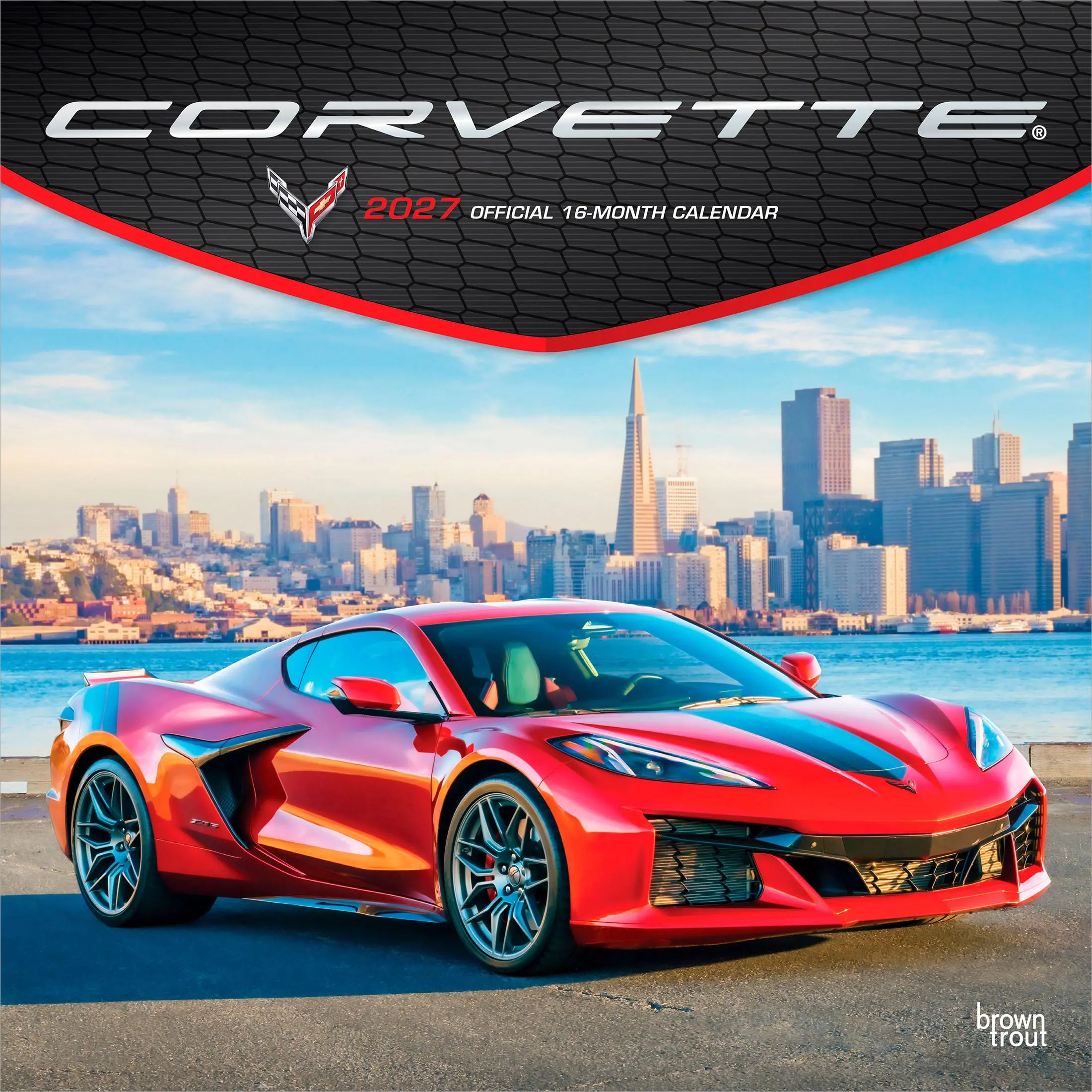 Corvette OFFICIAL | 2027 12 x 24 Inch (Hanging) Monthly Square Wall Calendar | Plastic-Free | BrownTrout | Chevrolet Motor Muscle Car