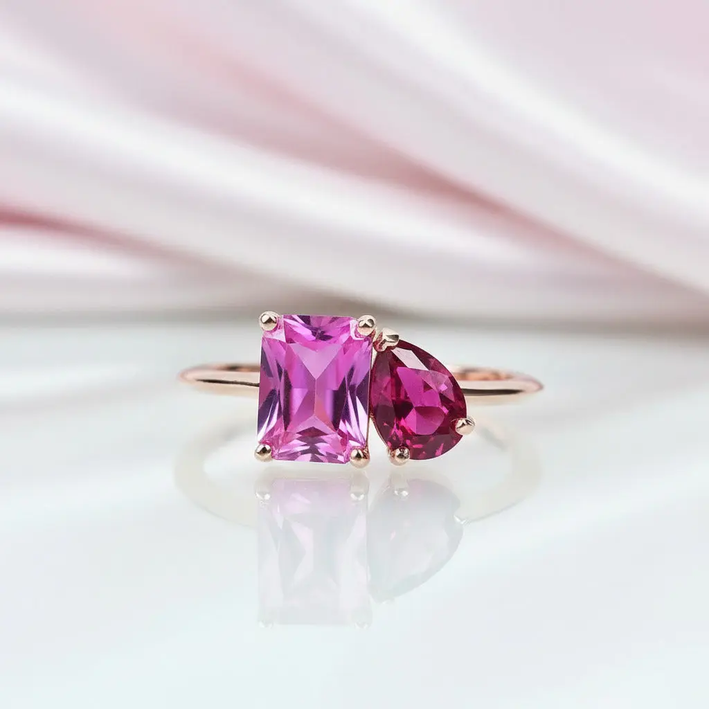 Rose Gold Pear & Emerald Cut Solitaire Engagement Ring