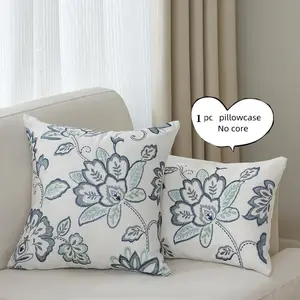 Floral Embroidery Cushion Cover, 1 Count Square Throw Pillow Cover without Filler, Household Decoration Supplies for Home Living Room Bedroom