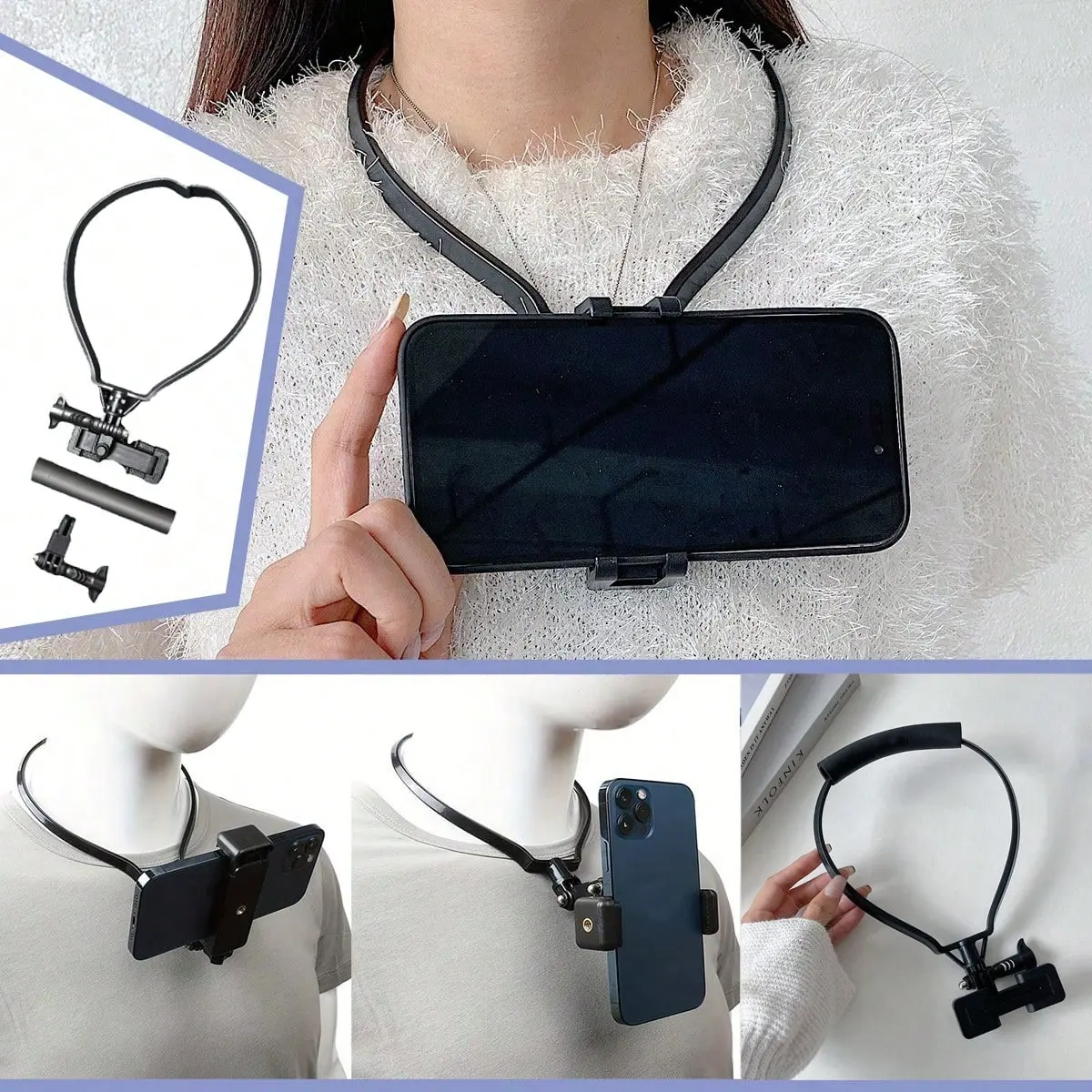1pcs cycling neck hanging phone holder fixed collar chest photography anti shake multi angle rotating phone holder fishing first visual Phone Clip Travel Phone Holder Cell Phone Holder Stable phone holders