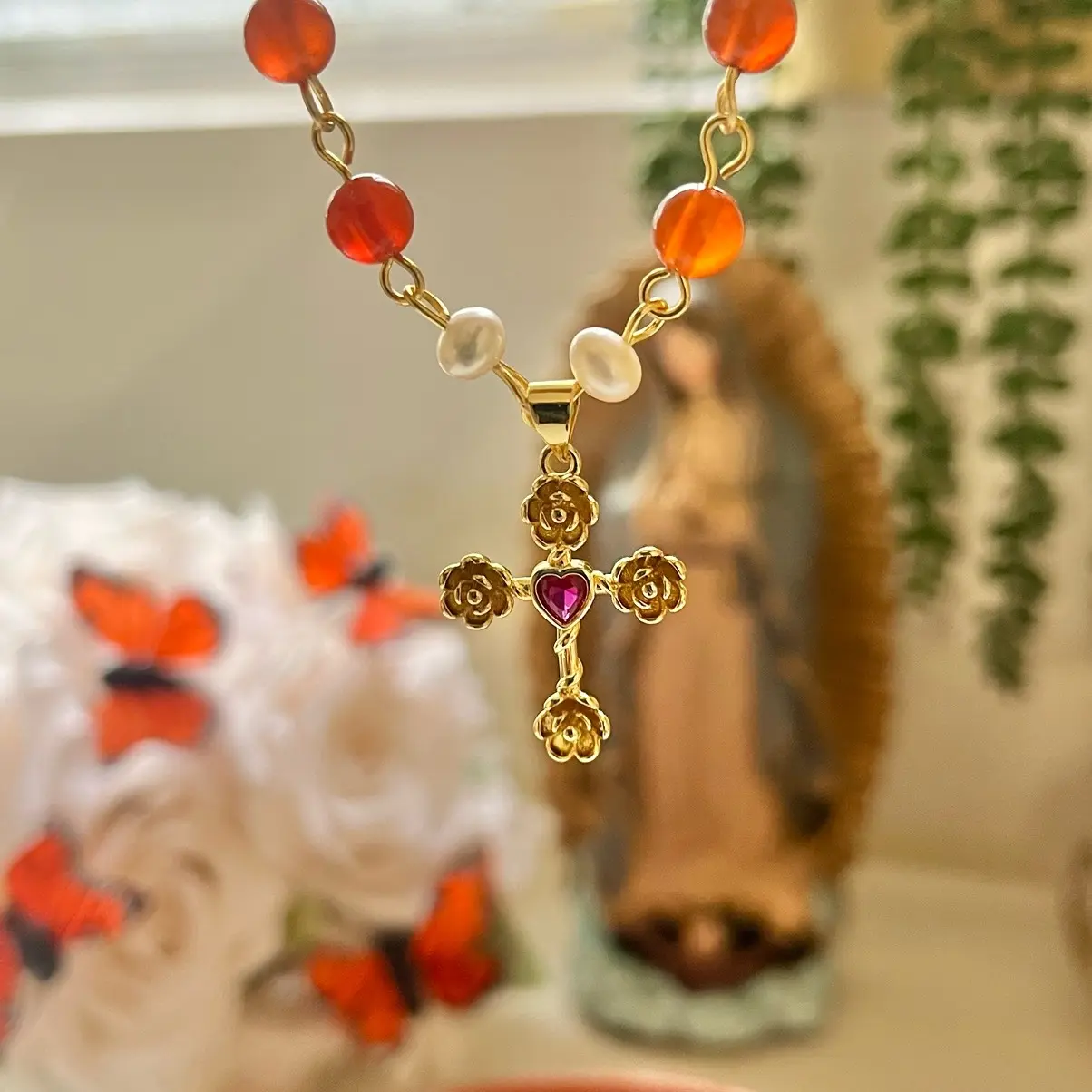 Sagrado Cross, Carnelian necklace
