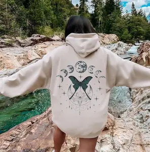 Luna Moth Crewneck Hoodie, Moon Phases Hoodie, Celestial Hoodie, Witchy Moth Goblincore, Luna Moth Clothing