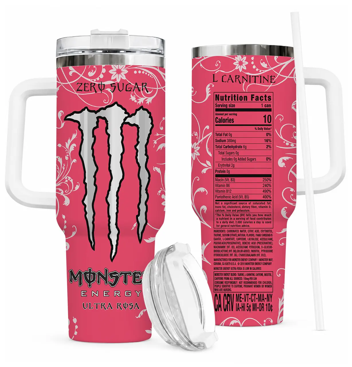 Mon.Energy Inspired Tumbler Cup 40oz With Handle & Straw, Unleash The Best With You Stainless Steel Mug, Perfect For Gym Lovers & Gamers, Aesthetic Rose Mug, Flasks Viral Gift Idea 2026