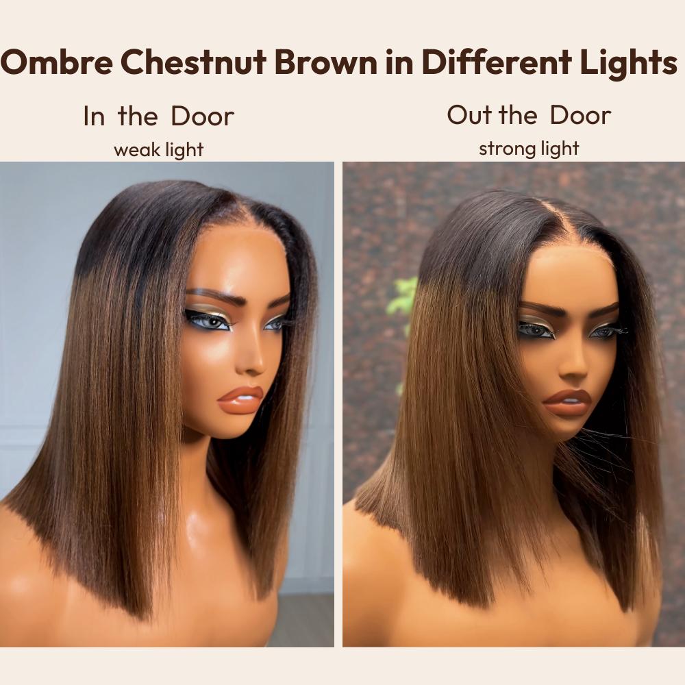 UNice Glueless Yaki Straight Short Bob Wig with Drawstring Pre-cut 7x5 HD Lace Human Hair Wigs with Bleached Knots Beginner Friendly Natural Hairline #TikTokShopStockUp #greenish