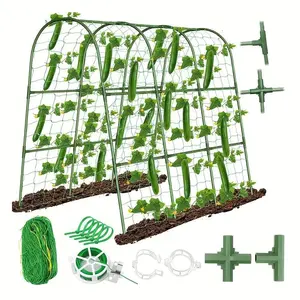 Durable Metal and Chlorine Rubber U-Shaped Cucumber Rack, Metal Garden Trellis, Easy Assembly, Indoor/outdoor Use, Includes Plant Support Posts
