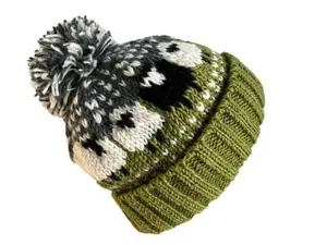 Hand Knitted Wool Winter Bobble Beanie Hat With Pom Pom, Fleece Lined