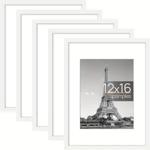 upsimples 5 Pack 12x16 Picture Frame, Display Pictures 8.5 inchx11 inch with Mat or 12 inchx16 inch Without Mat, Wall Gallery Photo Frames, White