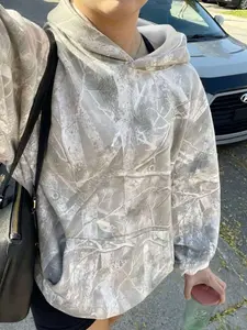 Women's Fall Winter Vintage Fashion Hoodie, Leaf Camo Print, Casual Loose Fit, Drop Shoulder, Long Sleeve, Kint Fabric
