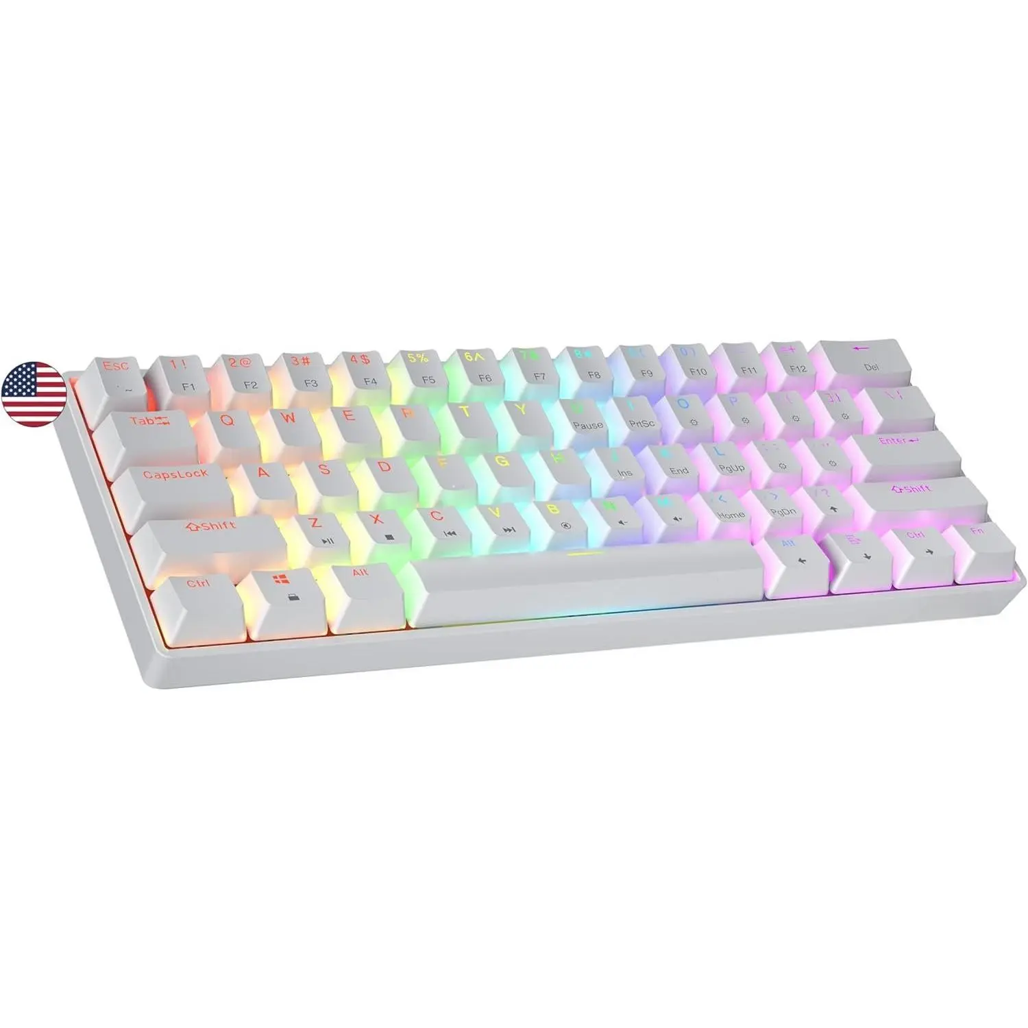 GK61 SE 60% | Mechanical Gaming Keyboard | 61  Multi Color RGB LED Backlit for PC/ Gamer | ANSI   Layout (White, Mechanical Brown)