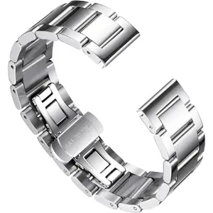 BINLUN Thick Stainless Steel Watch Band Metal Heavy Polished Matte Brushed Finish Watch Strap Replacement for Men Women 16mm/18mm/20mm/21mm/22mm/23mm/24mm/26mm(Polished Silver,22mm)