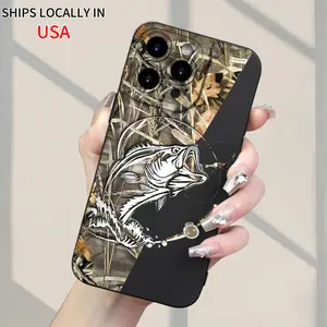 Creative Forest Camouflage Fish Pattern New Seller Classic Creative Fun TPU Camera Shockproof Protective Phone Case Compatible with iPhone 7/8/11/12/13/14/15/16 Pro/Pro Max/XS Max/XR/SE/Mini, Suitable for Both Boys and Girls Protection Cover
