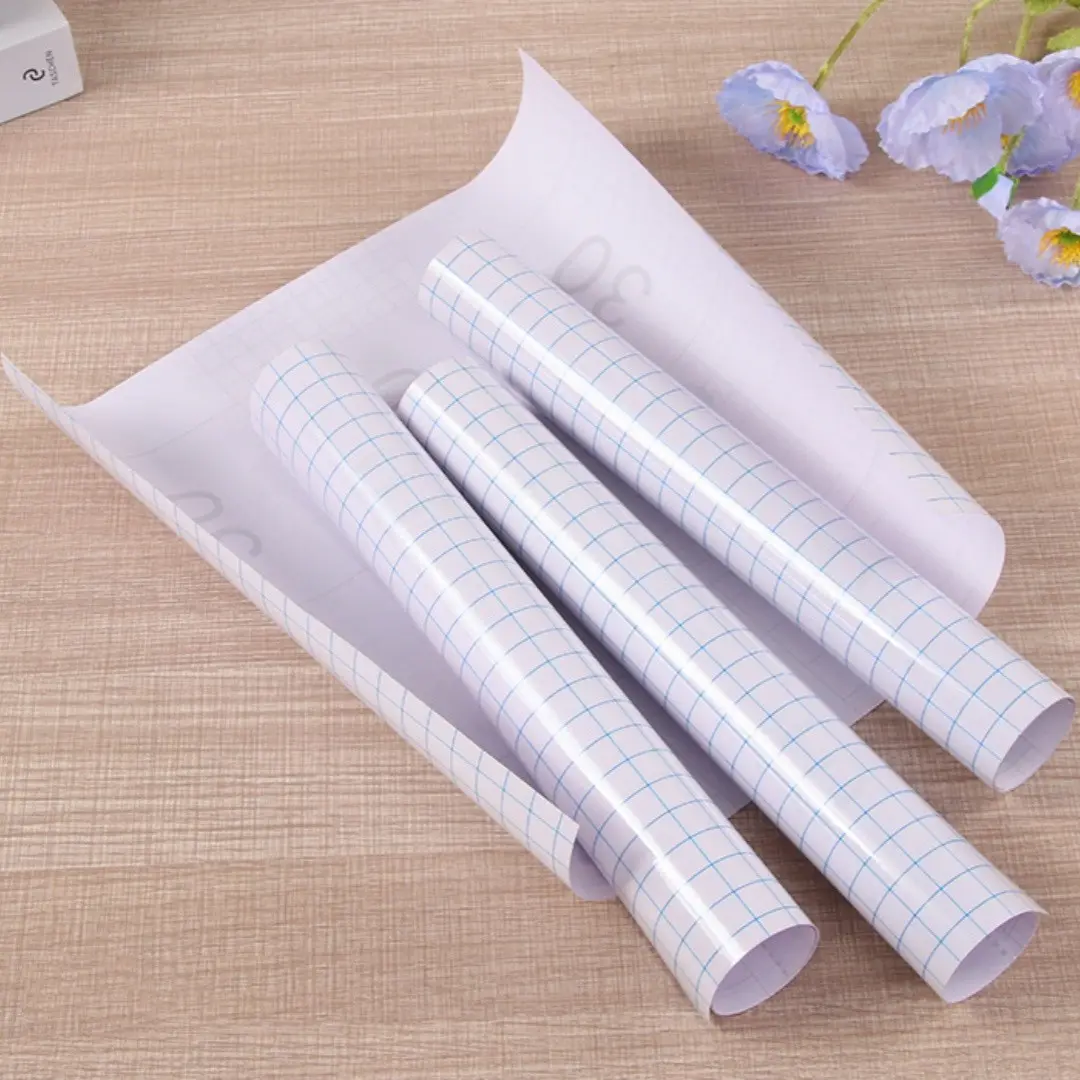 Grid Pattern Self Adhesive Transfer Film, 1 Roll Transparent Positioning Vinyl Transfer Paper, Multipurpose DIY Decorative Sticker Material for Window Decor Making